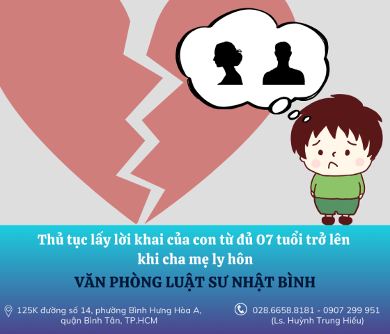 Thủ tục lấy lời khai của con từ đủ 07 tuổi trở lên khi cha mẹ ly hôn