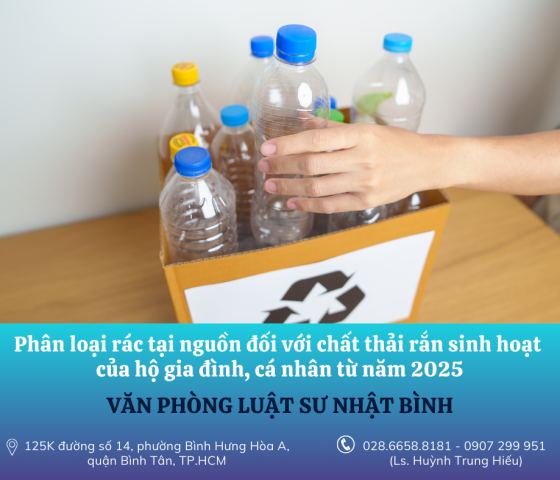 Phân loại rác tại nguồn đối với chất thải rắn sinh hoạt của hộ gia đình, cá nhân từ năm 2025